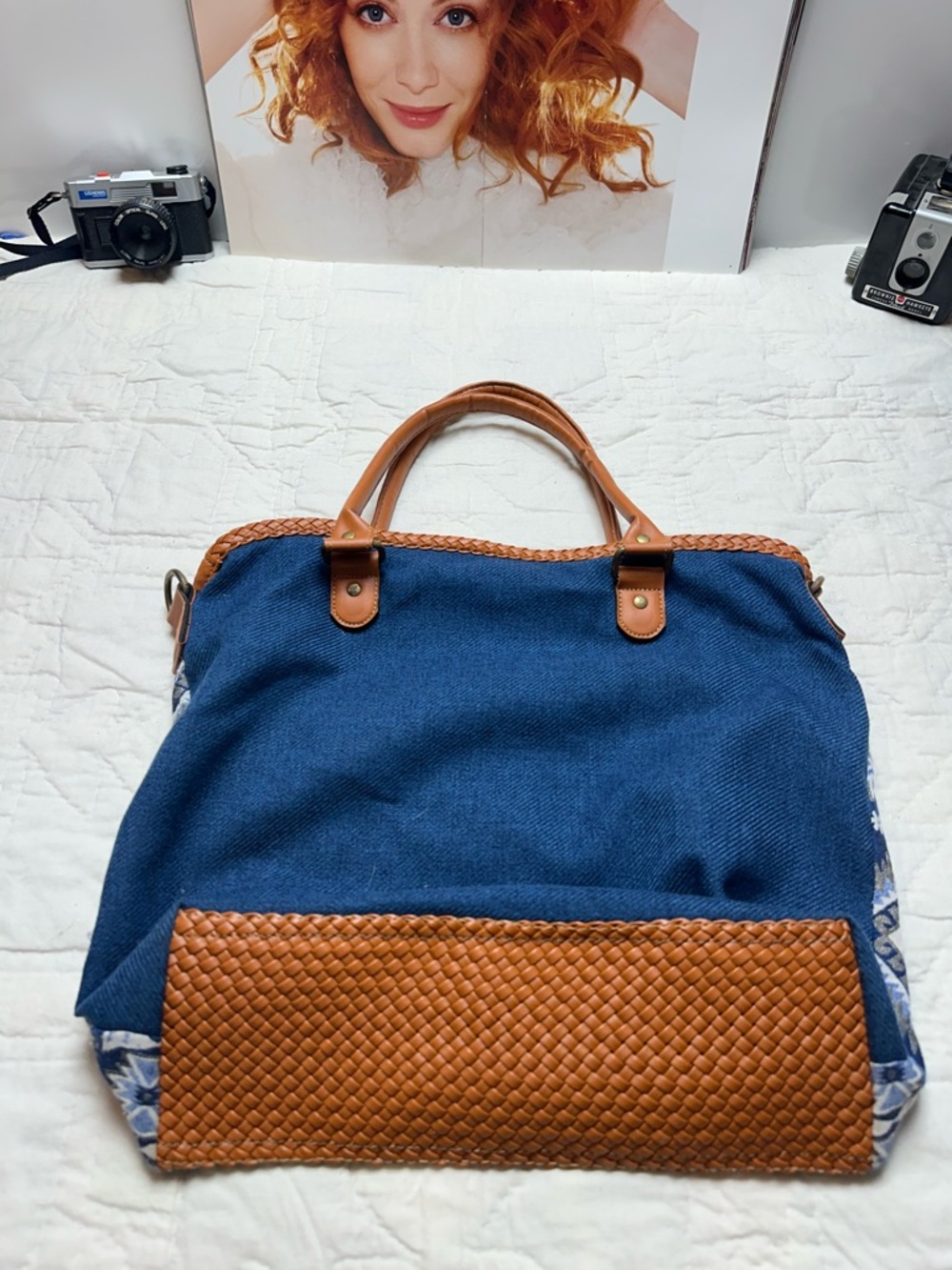 Coastal Boho Jacquard Tote | Woven Weekender Shoulder Bag - Picture 6 of 11